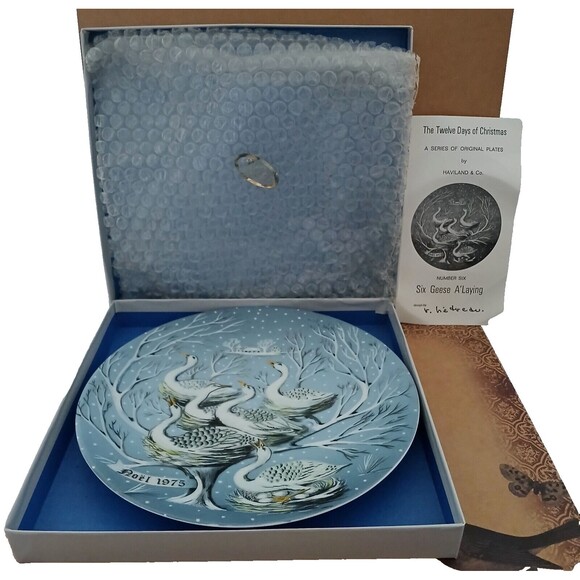Haviland The 12 Days of Christmas 6 Geese a Laying Plate Original Box 8.25" - Picture 1 of 14